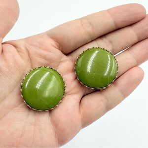 Vintage Lime Green Mid-century Clip On Earrings